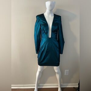 Liv Foster Shimmering Teal Long-Sleeve Dress